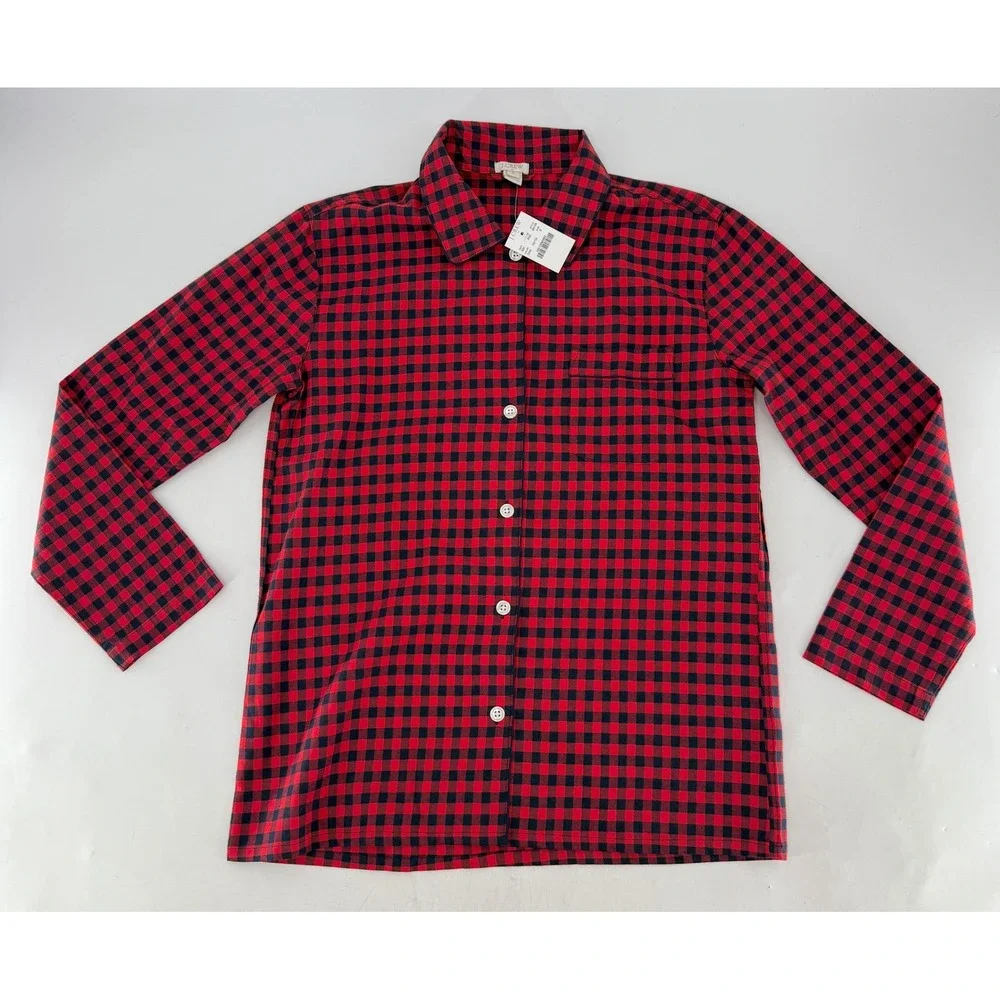 NWT‎ J.Crew Men's Red & Blue Plaid Long Sleeve Button-Up Pajama Shirt Sz Sm